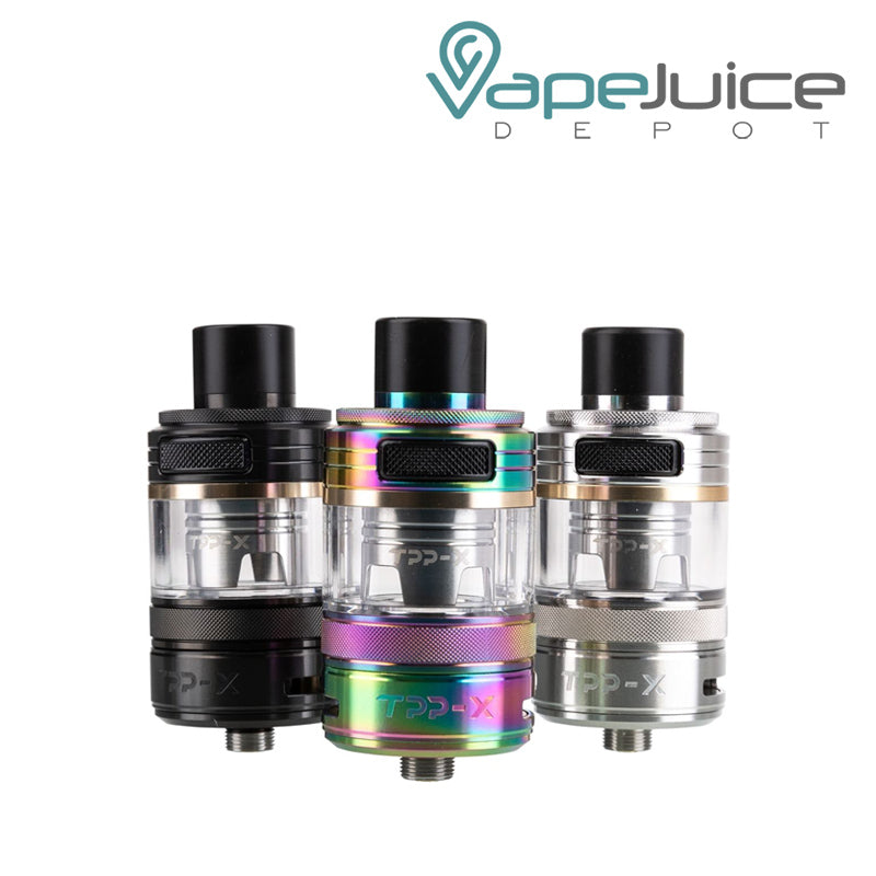 Three colors of VooPoo TPP-X Pod Tank - Vape Juice Depot