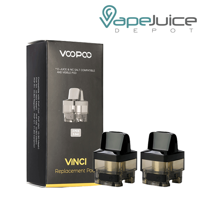 Two VooPoo VINCI 2 Replacement Pods and box next to them - Vape Juice Depot