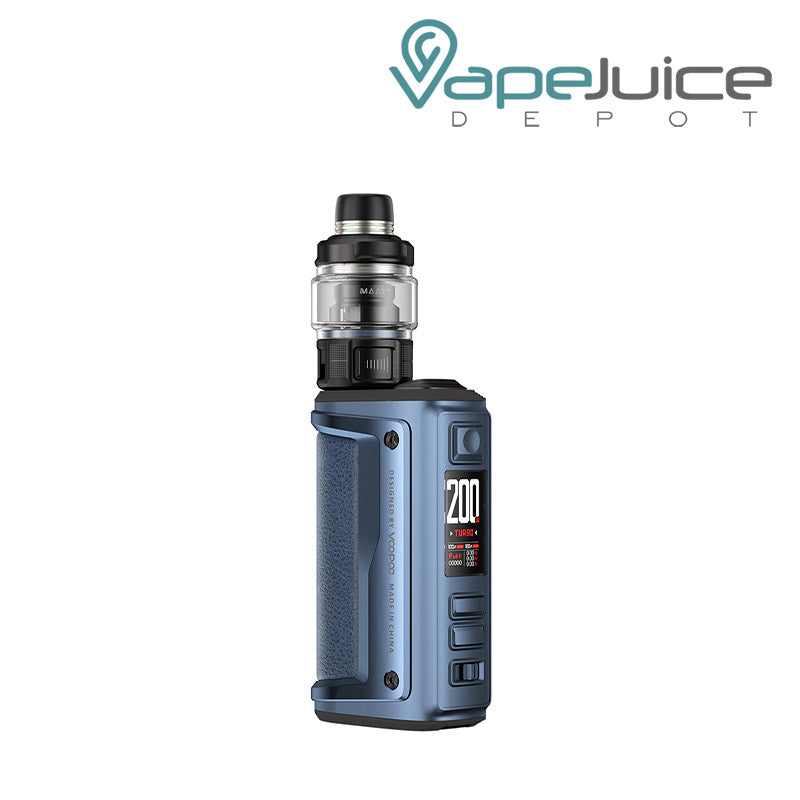 Dark Blue VooPoo ARGUS GT 2 200W Kit with TFT display, a firing button and two adjustment buttons  - Vape Juice Depot