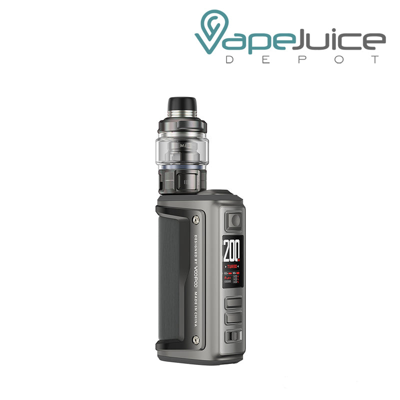 Graphite VooPoo ARGUS GT 2 200W Kit with TFT display, a firing button and two adjustment buttons - Vape Juice Depot
