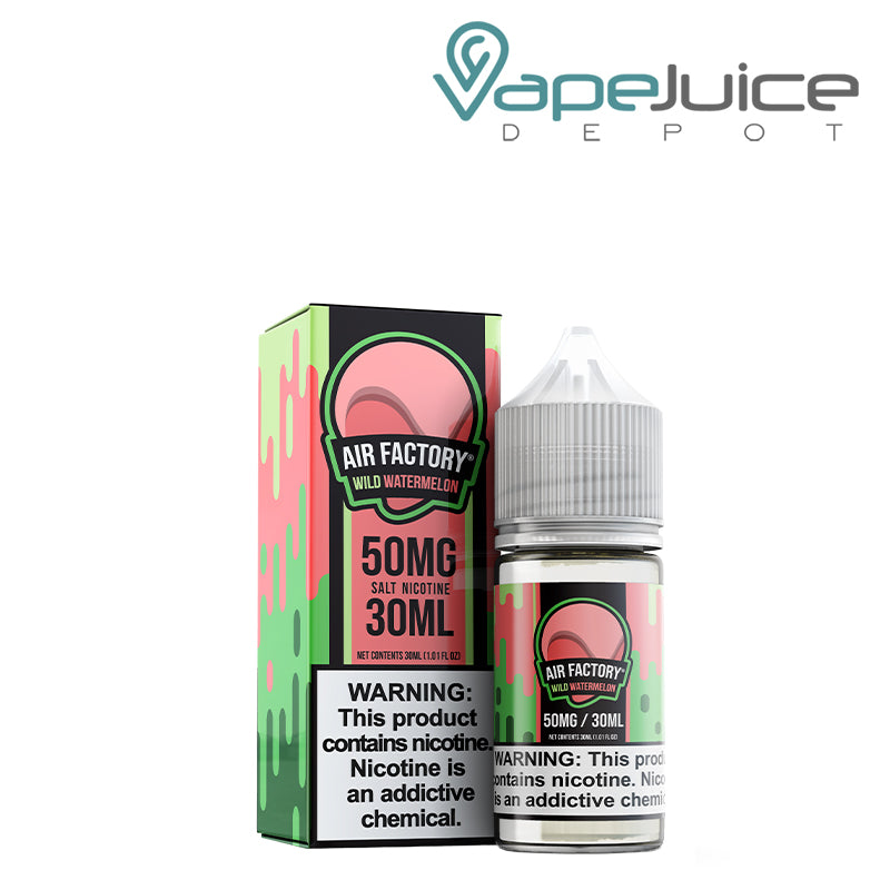 A box of Wild Watermelon Air Factory Synthetic Salts with a warning sign and a 30ml bottle next to it - Vape Juice Depot