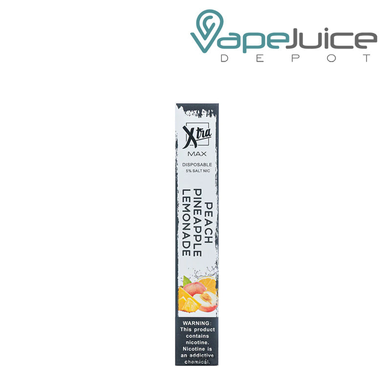 A box of Peach Pineapple Lemonade Xtra MAX Disposable Device with a warning sign - Vape Juice Depot