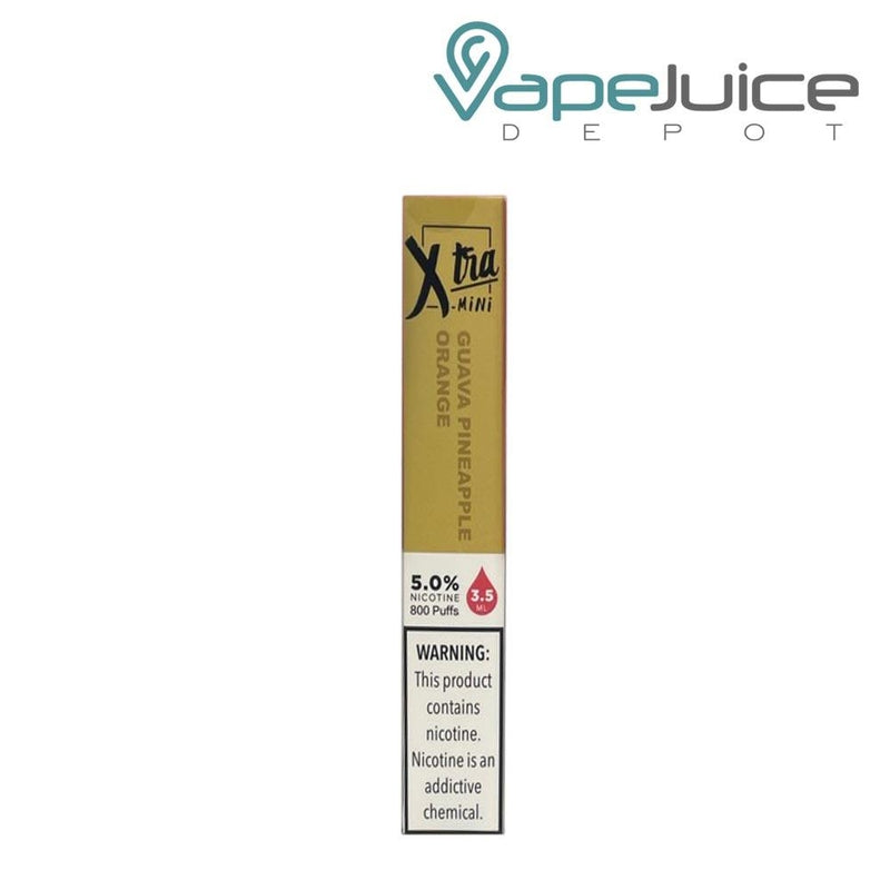 Guava Pineapple Orange Xtra Mini Disposable Device with a warning sign - Vape Juice Depot