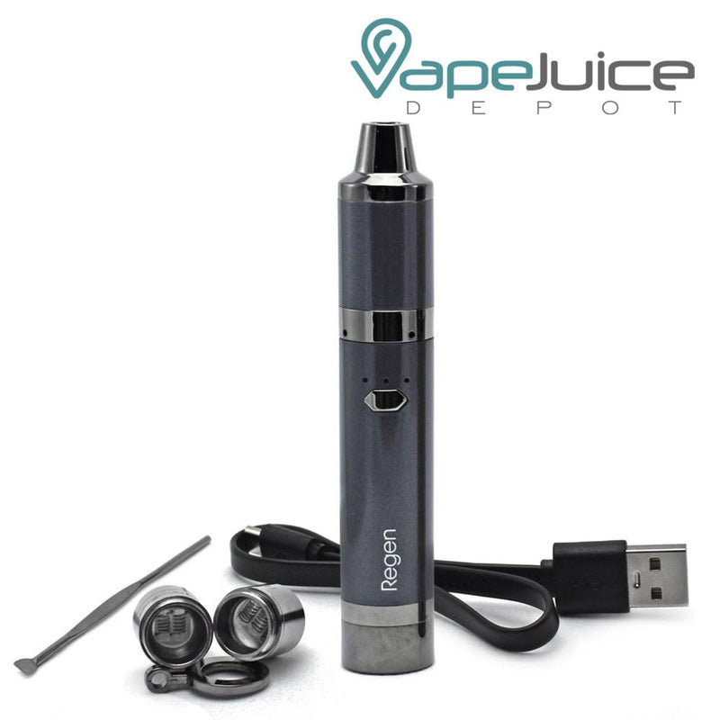 Gray Yocan Regen Vaporizer Kit with an intuitive firing button and a USB Cable - Vape Juice Depot