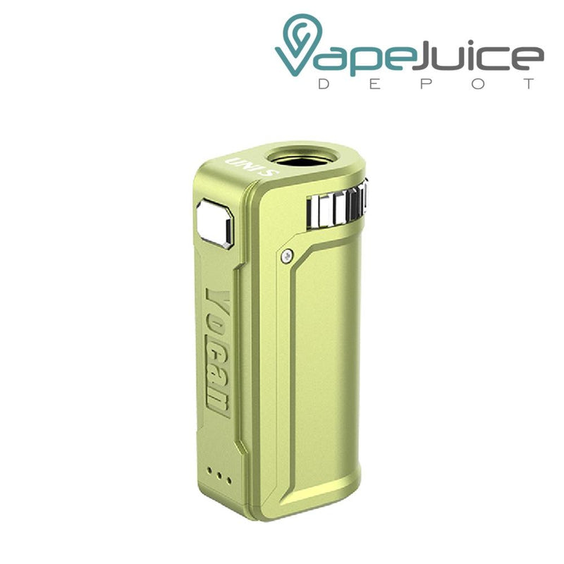 Apple Green Yocan UNI S Box Mod Vaporizer with an intuitive firing button, LED indicatior light and a Yocan Logo - Vape Juice Depot