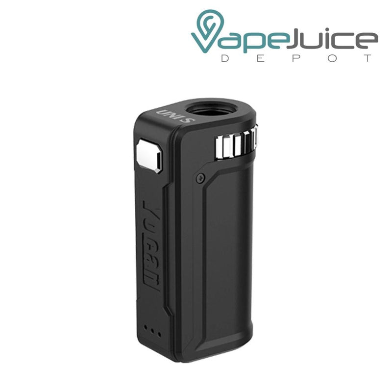 Black Yocan UNI S Box Mod Vaporizer with an intuitive firing button, LED indicatior light and a Yocan Logo - Vape Juice Depot