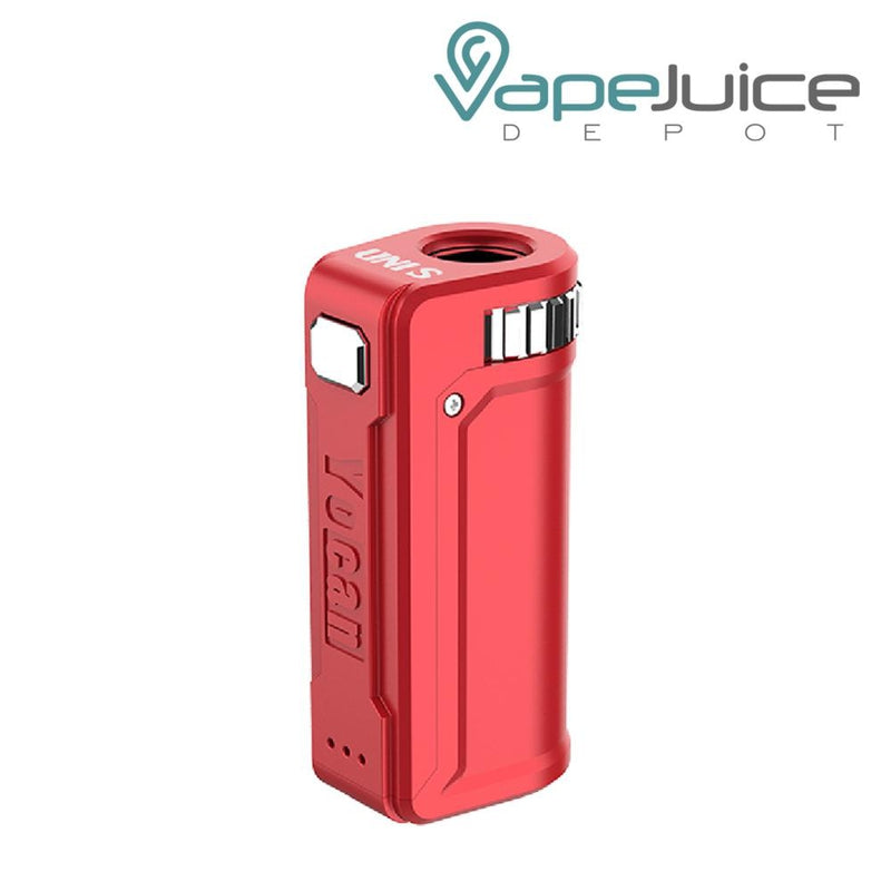 Red Yocan UNI S Box Mod Vaporizer with an intuitive firing button, LED indicatior light and a Yocan Logo - Vape Juice Depot