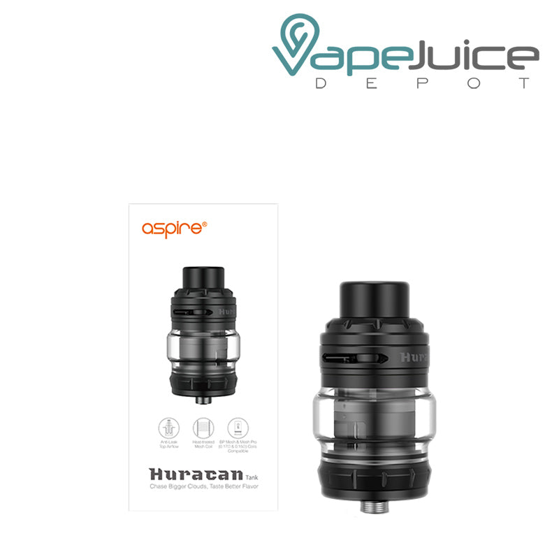 A Box of Aspire Huracan Tank and a tank next to it - Vape Juice Depot