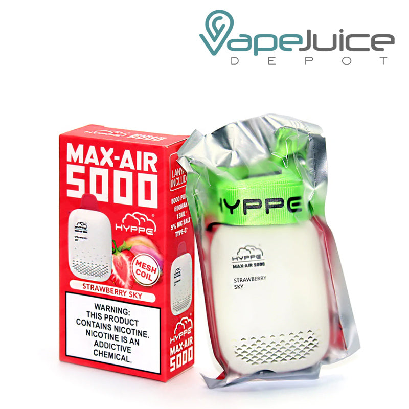 A box of HYPPE MAX AIR Disposable and the disposable vape next to it - Vape Juice Depot