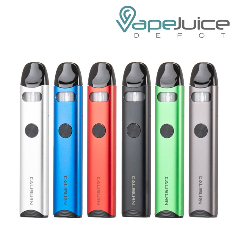 Six colors of UWELL Caliburn A3 Pod System with firing button - Vape Juice Depot