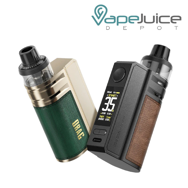 Golden and Coffee VooPoo DRAG E60 Pod Kit with TFT color screen and adjustment buttons - Vape Juice Depot