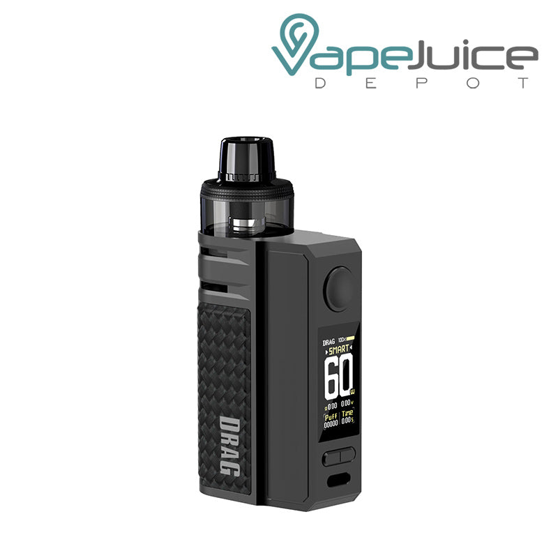 Carbon Fiber VooPoo DRAG E60 Pod Kit with TFT color screen and adjustment buttons - Vape Juice Depot