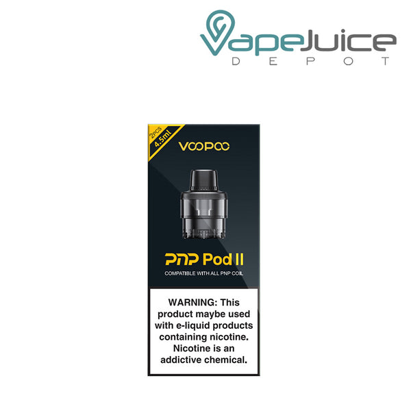 A box of VooPoo PnP 2 Replacement Pod with a warning sign - Vape Juice Depot