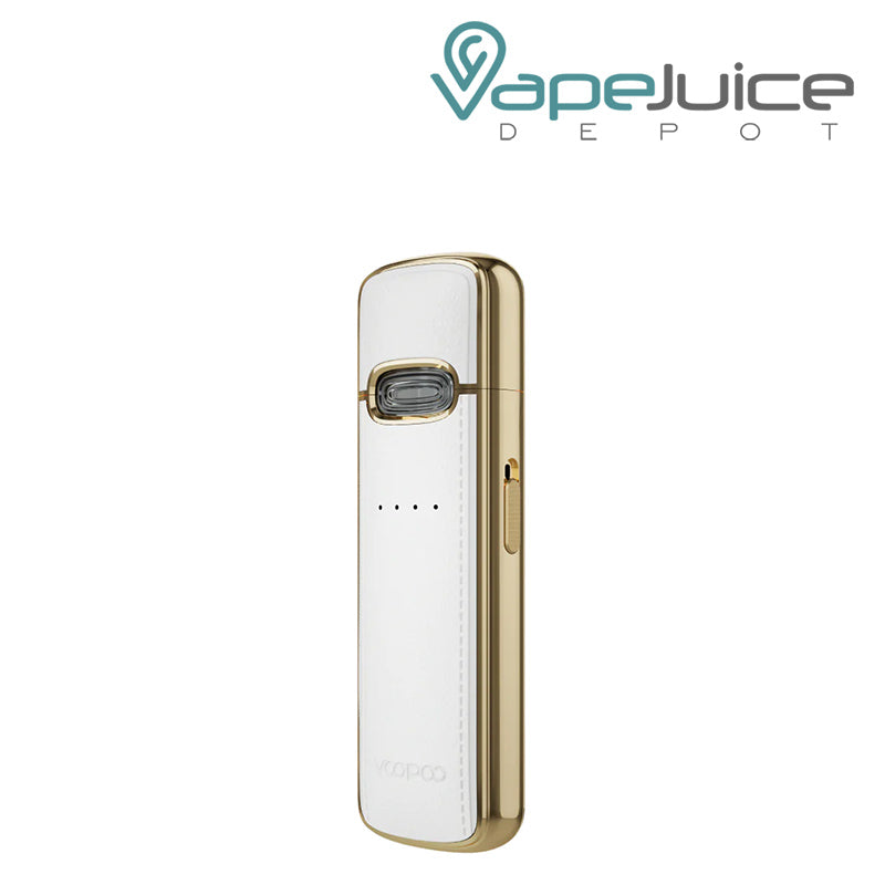 White Inlaid Gold VooPoo VMate E Pod Kit with adjustment button - Vape Juice Depot