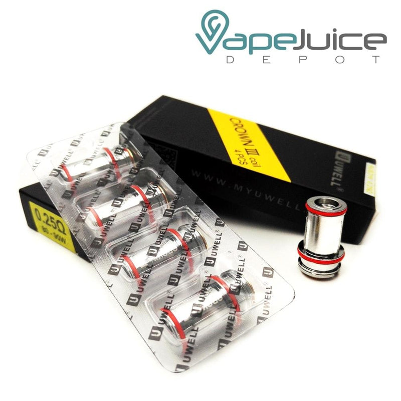 Uwell Crown 3 Coils, five pack coils and another coil nest to it  - Vape Juice Depot